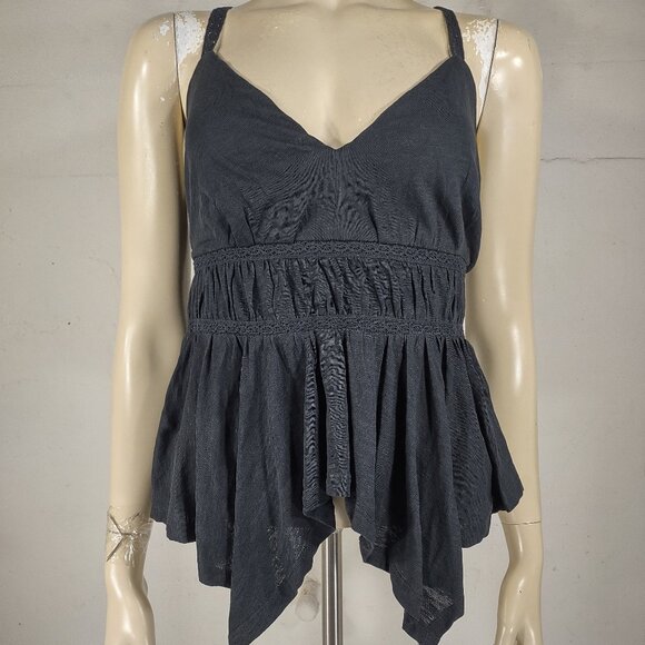 NWT Anthropologie black lace strap handkerchief hem tank top blouse ladies Small - Picture 1 of 11